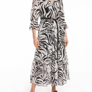 Veronika Maine Monochrome Zebra Georgette Dress Black/White