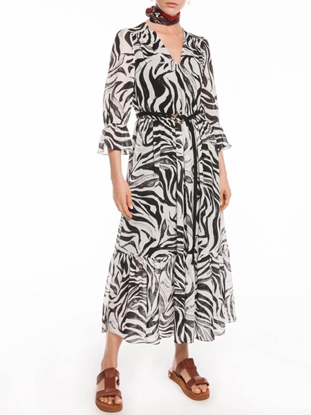 Veronika Maine Monochrome Zebra Georgette Dress Black/White