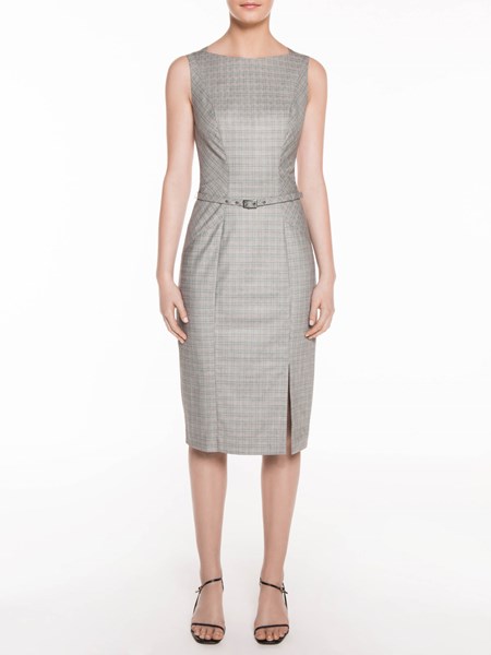 Veronika Maine Pastel Check Pencil Dress Pale Grey