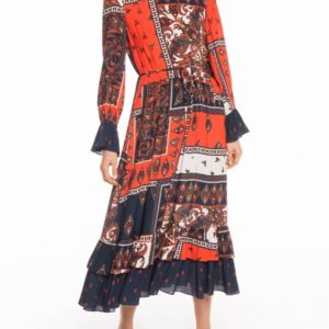 Veronika Maine Paisley Patchwork Midi Dress Ink