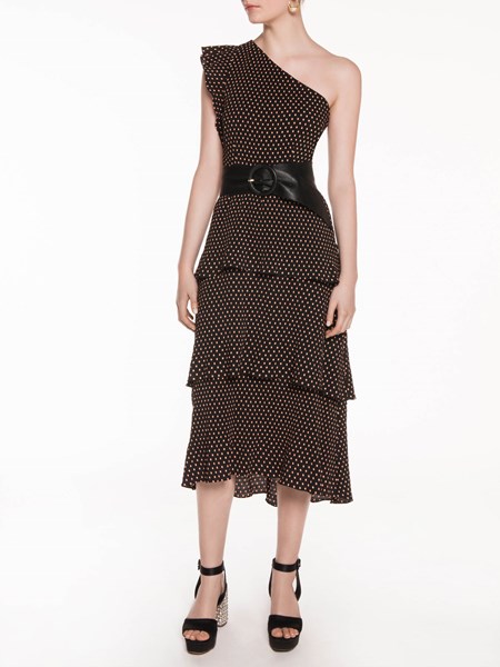 Veronika Maine Pleated Spot Ruffle Dress Black