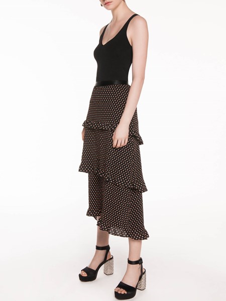 Veronika Maine Pleated Spot Tiered Skirt Black