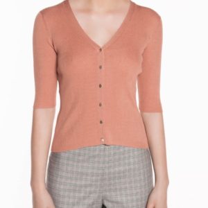 Veronika Maine Ladies Ribbed V Neck Cardigan Dusty Pink
