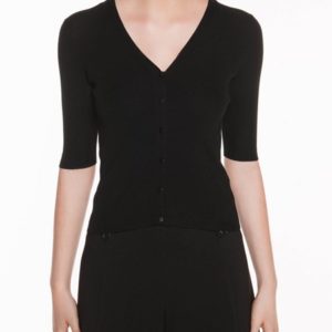 Veronika Maine Ladies Ribbed V Neck Cardigan Black