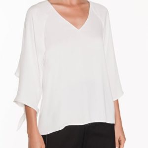 Veronika Maine Ladies Satin Back Crepe Tie Sleeve Top Ivory