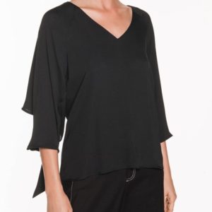 Veronika Maine Ladies Satin Back Crepe Tie Sleeve Top Black