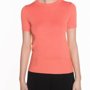 Veronika Maine Ladies Short Sleeve Round Neck Knit Coral
