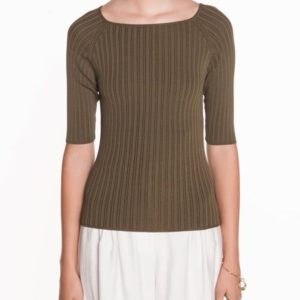 Veronika Maine Ladies Square Neck Rib Knit Khaki