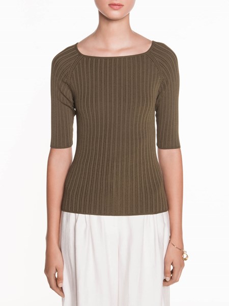 Veronika Maine Ladies Square Neck Rib Knit Khaki