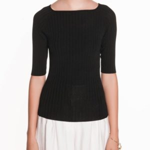 Veronika Maine Ladies Square Neck Rib Knit Black