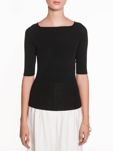 Veronika Maine Ladies Square Neck Rib Knit Black