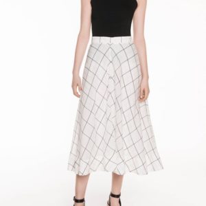 Veronika Maine Sheer Check Midi Skirt Off White