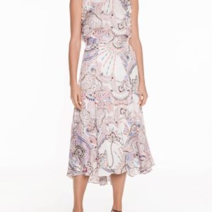 Veronika Maine Sketched Paisley Fluted Midi Skirt Antique