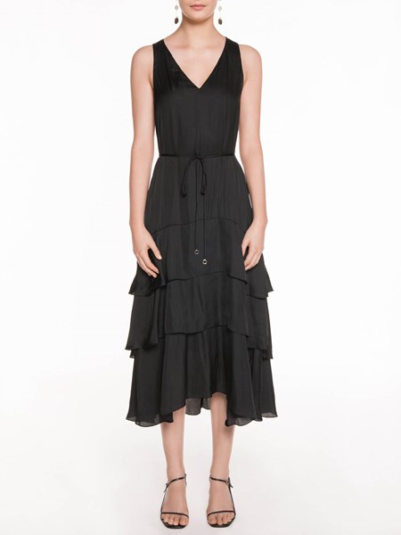 Veronika Maine Soft Satin Tiered Dress Black