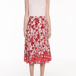Veronika Maine Spring Lilies Spliced Midi Skirt Nude