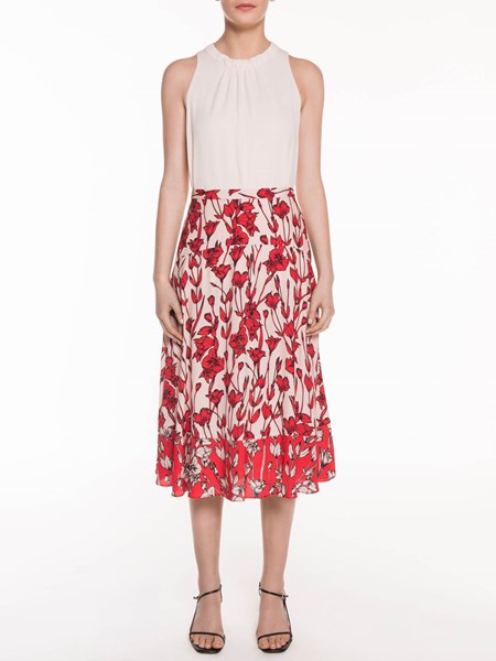 Veronika Maine Spring Lilies Spliced Midi Skirt Nude