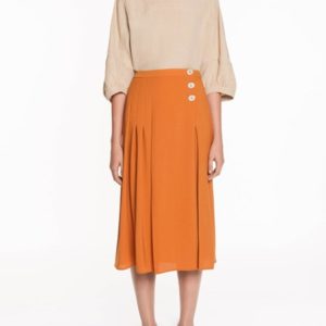 Veronika Maine Stretch Twill Button Skirt Spice