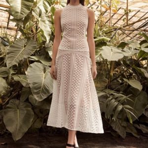 Veronika Maine Ladies Stripe Lace Sleeveless Top Ivory