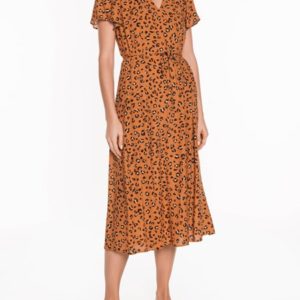 Veronika Maine Tan Leopard Midi Dress