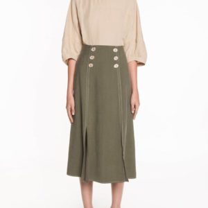 Veronika Maine Texture Button Midi Skirt Khaki