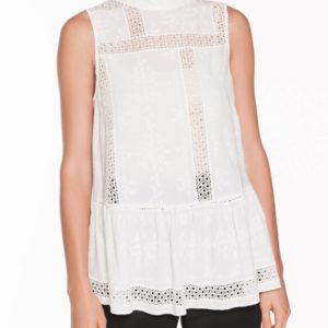 Veronika Maine Ladies Tile Embroidery Peplum Top Ivory