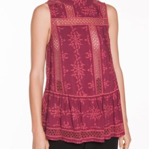Veronika Maine Ladies Tile Embroidery Peplum Top Deep Red