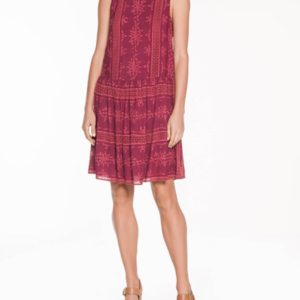 Veronika Maine Tile Embroidery Trapeze Dress Deep Red