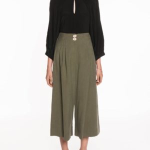 Veronika Maine Ladies Texture Pleated Culottes Khaki