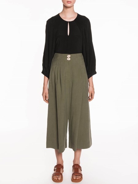 Veronika Maine Ladies Texture Pleated Culottes Khaki
