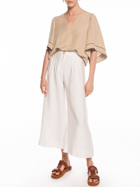 Veronika Maine Ladies Texture Pleated Culottes Off White