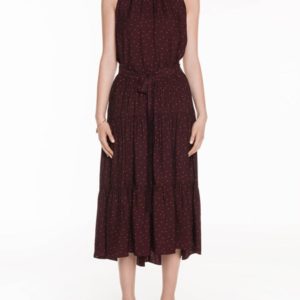 Veronika Maine Textured Spot Midi Skirt Burgundy