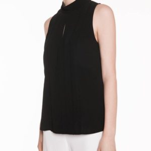 Veronika Maine Ladies Textured Twill Pleat Top Black