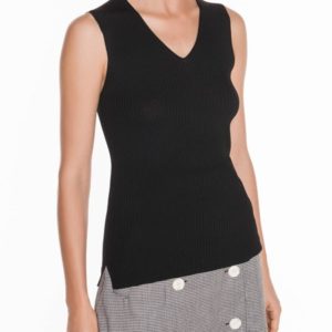 Veronika Maine Ladies V Neck Rib Knit Tank Black