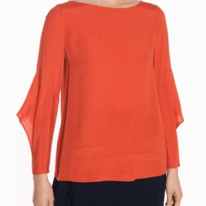 Veronika Maine Ladies Washed Crepe Draped Sleeve Top Rust