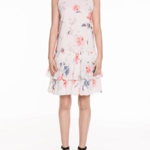 Veronika Maine Watercolour Floral Frill Dress Ivory