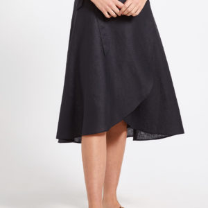 Sportscraft Sierra Black Linen Wrap Skirt