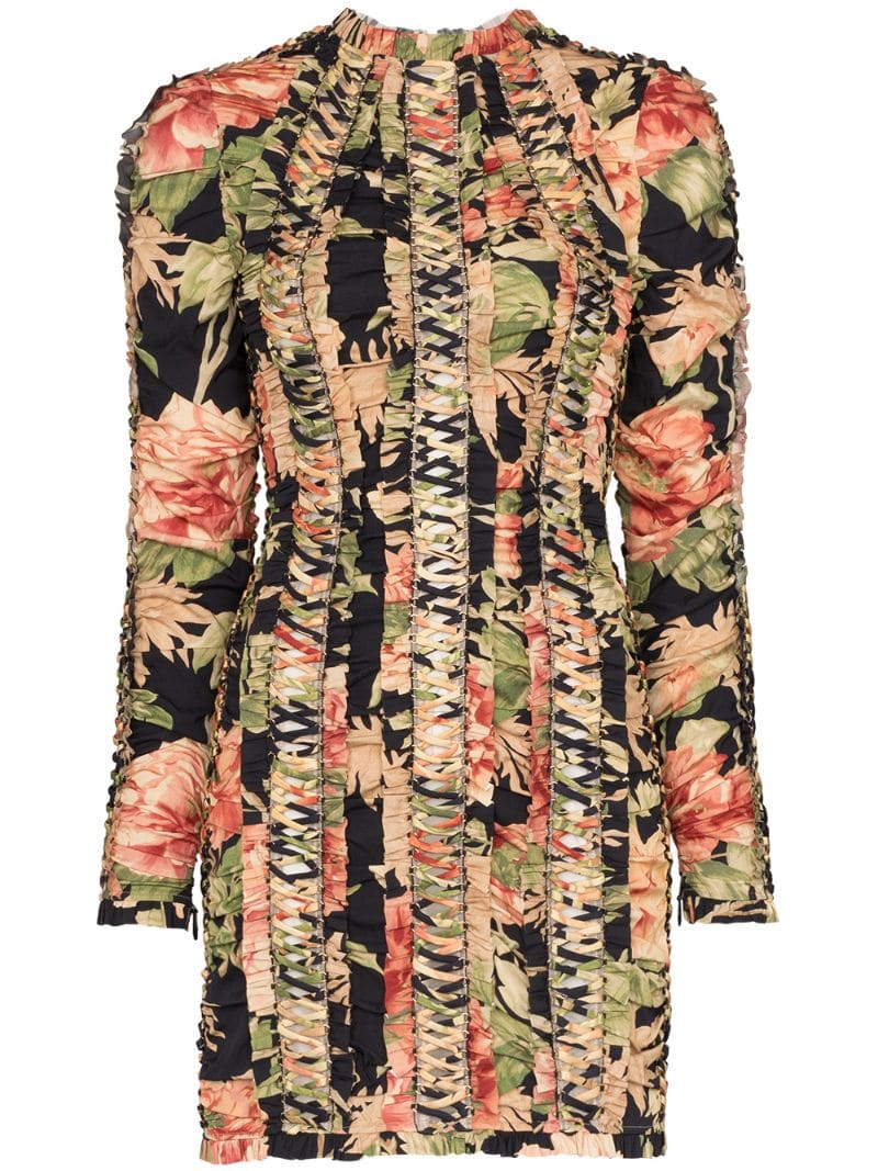 Zimmermann Peony-Print Lace-Up Mini Dress