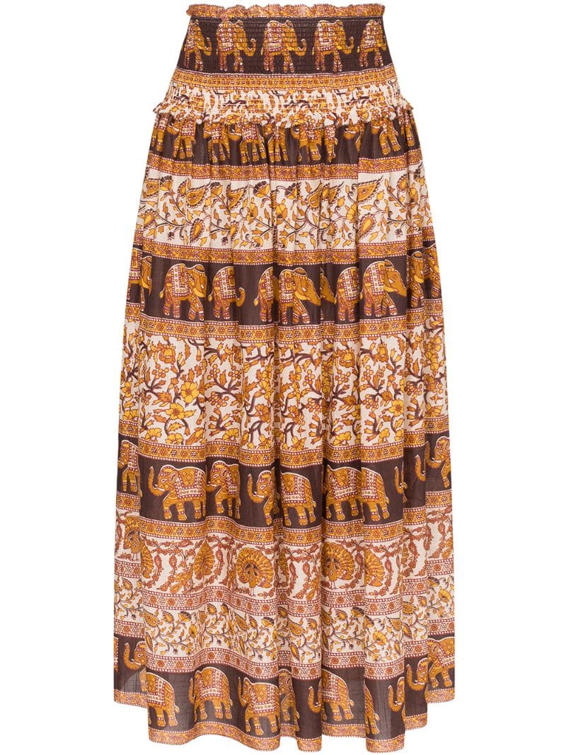 Zimmermann Suraya Smocked Elephant Print Skirt