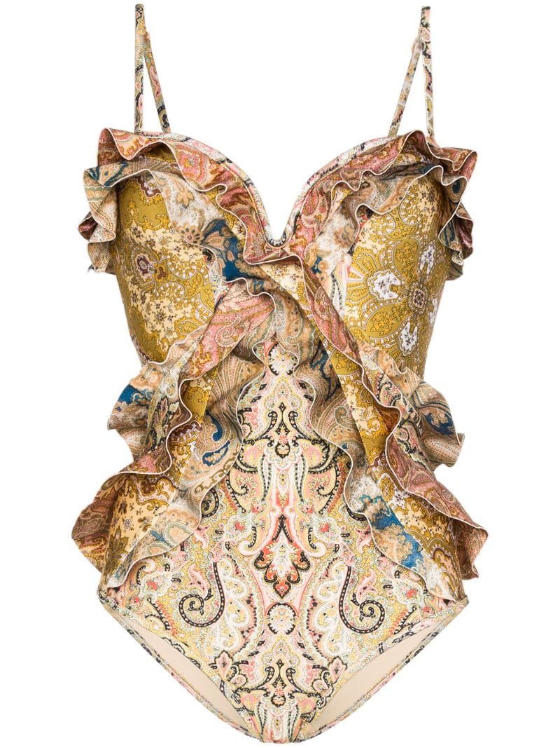 Zimmermann Paisley Pattern Ruffled Swimsuit