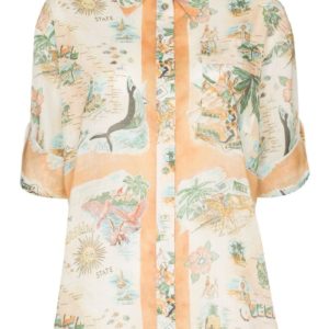 Zimmermann Map-Print Cotton Shirt