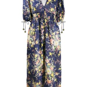 Zimmermann Zinnia Cobalt Floral Shirred Dress