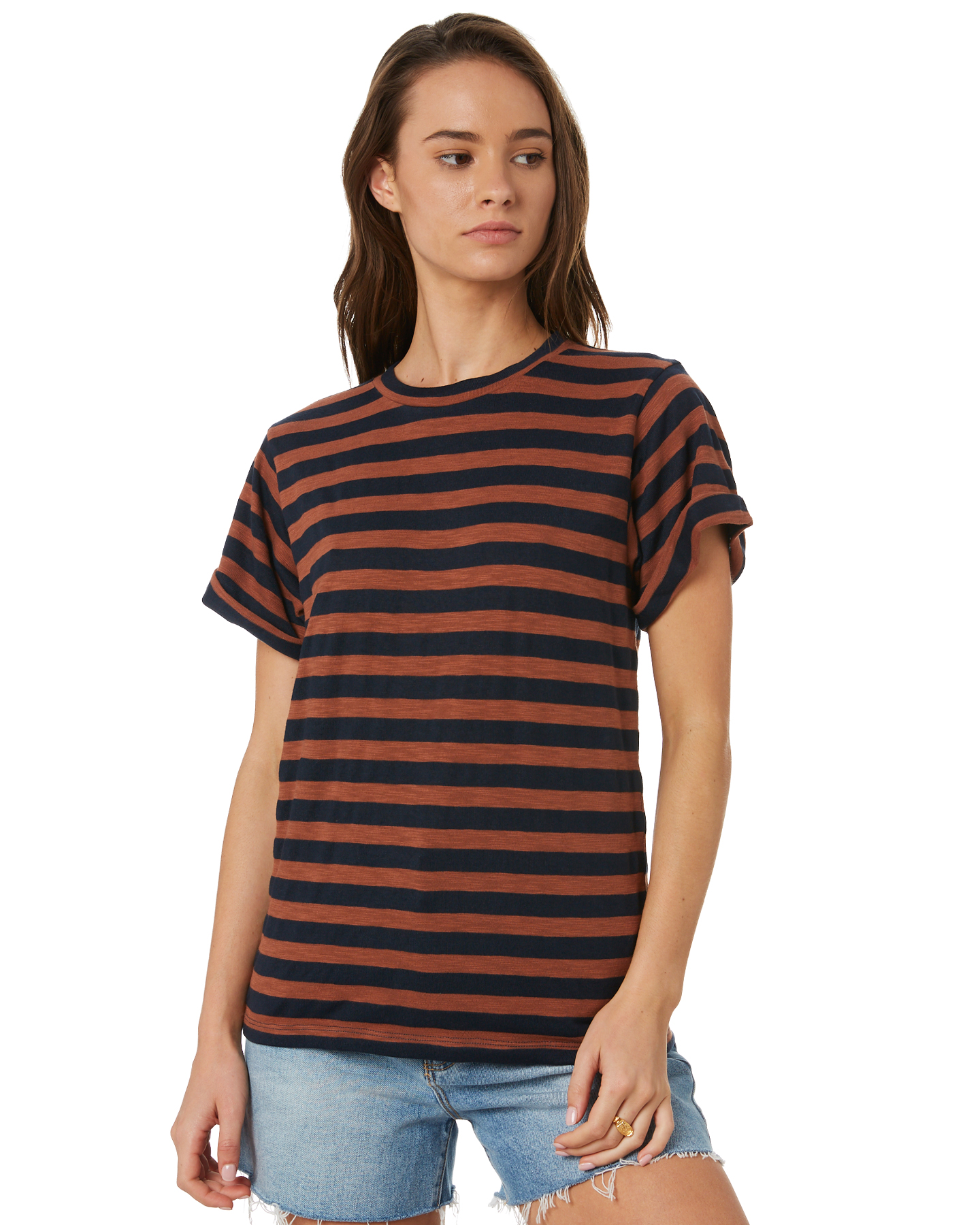Swell Ginger Stripe Tee Black Brown Stripe