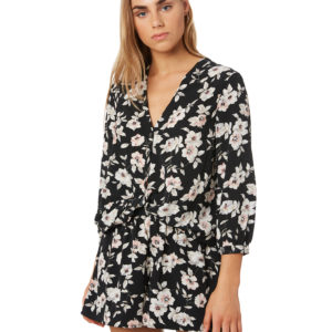 Volcom Servin Up Looks Ls Top Black Floral Print