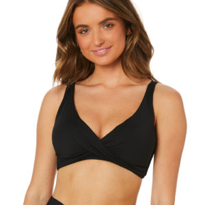 Sea Level Australia Plains Cross Front Multifit Bra Top Black