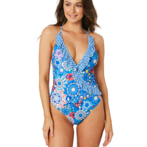 Piha Summerfest Asymmetric Ruffle One Piece Blue