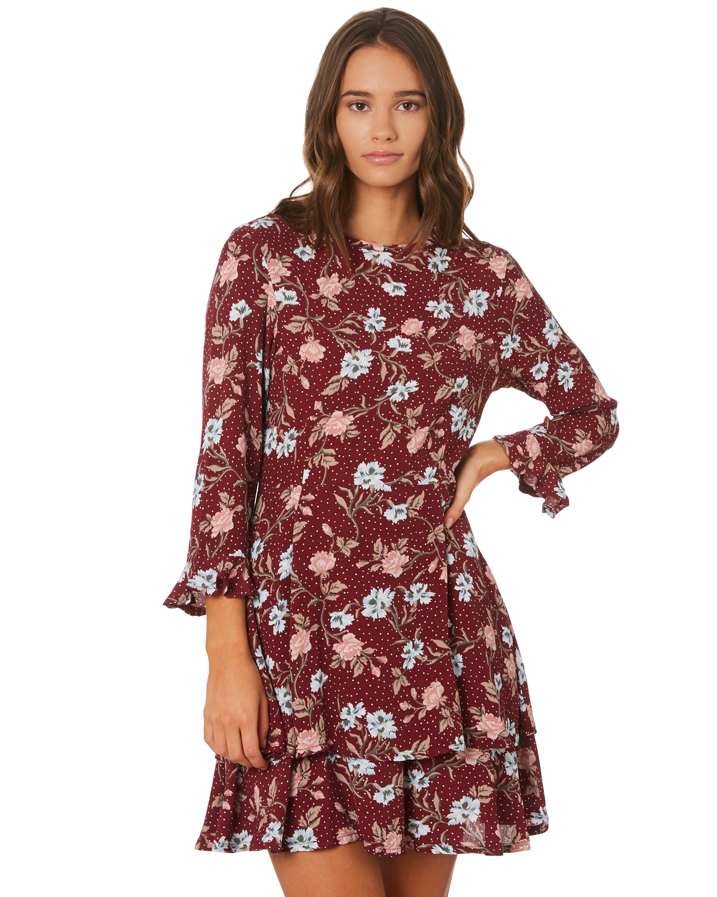 The Hidden Way Nolan High Neck Dress Burgundy Burgundy