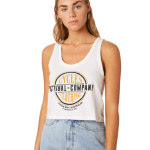 Thrills Cycles And Clothing Crop Scoop Tank Dirty White
