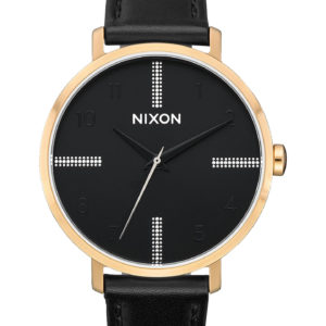 Nixon Arrow Leather Womens Watch Gold Black Silver