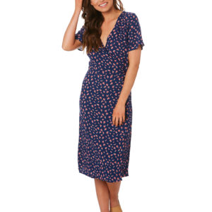 The Hidden Way Goldie Wrap Dress Navy Navy