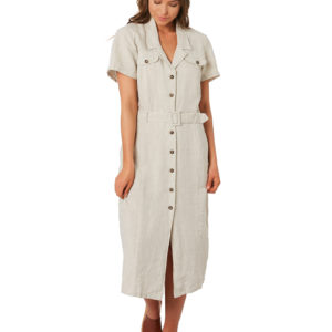 The Hidden Way Cecile Linen Shirt Dress Sand Sand
